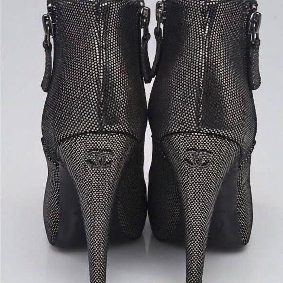 Chanel Silver Metallic Leather Cap Toe Ankle Boots - Picture 4 of 4